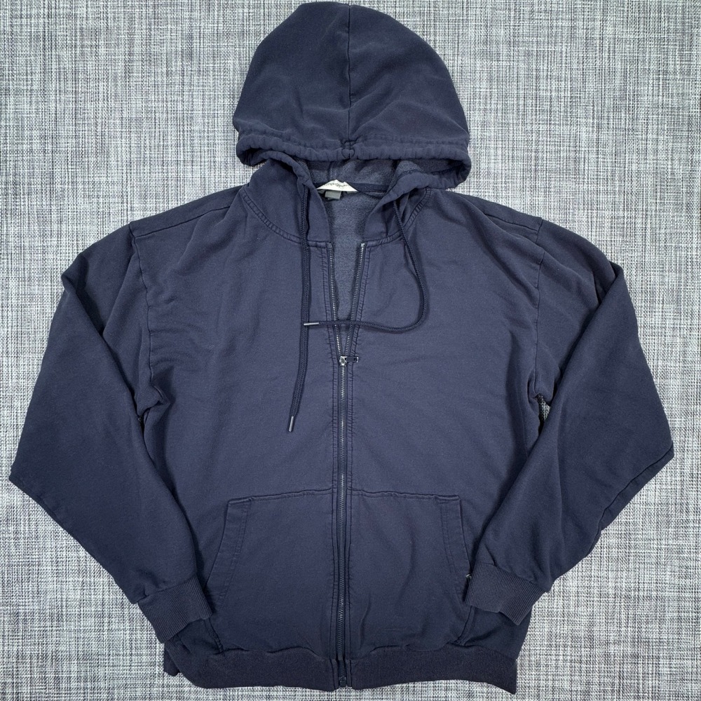 Eddie Bauer Men Full Zip Hoodie Navy Blue Viscose Cotton Blend Sweatshirt Size M